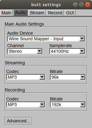 configurar audio en butt