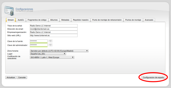 configuración centova experto